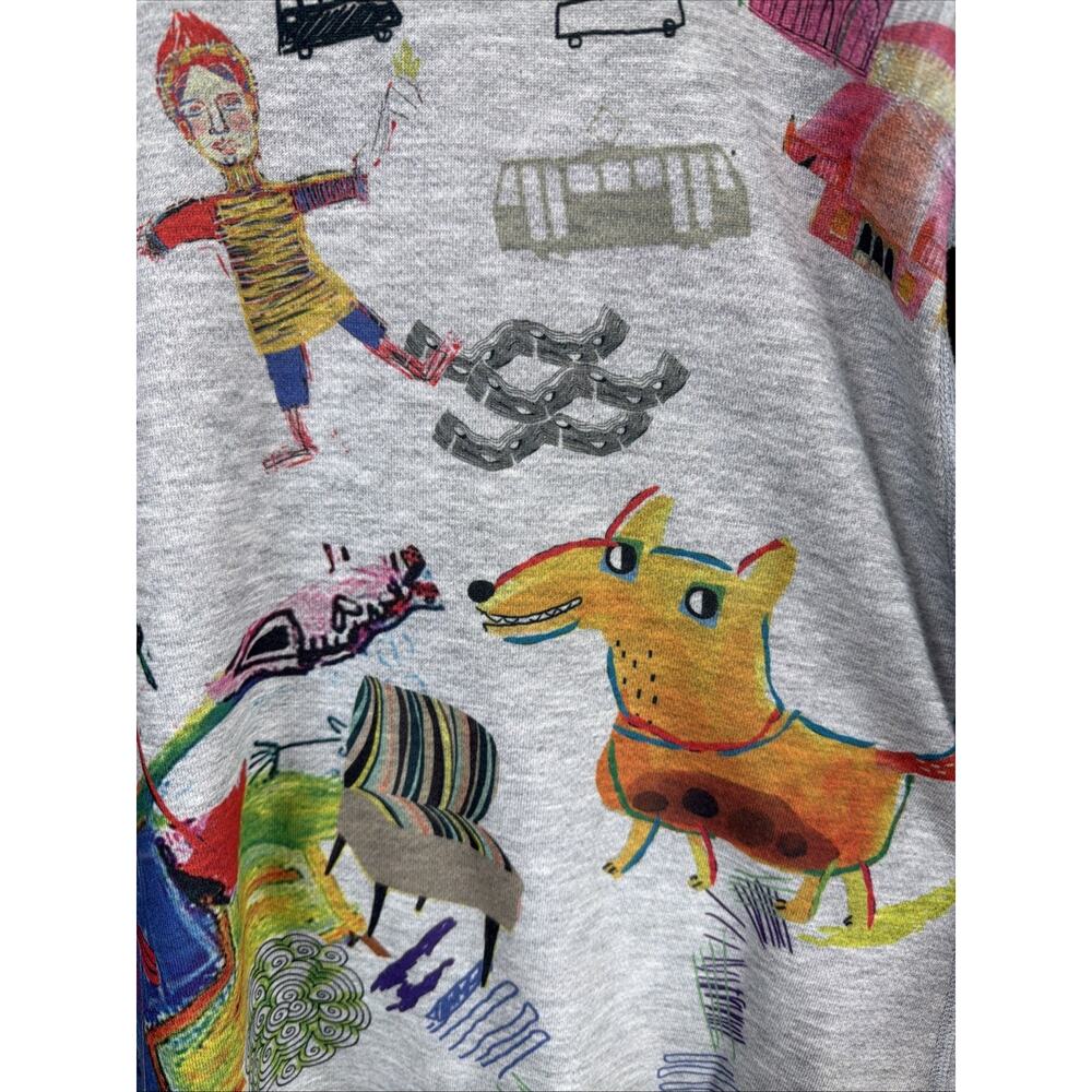 NWT Inoah Gray Artsy Dog Pattern High Low Hem Long Top #0870 XS USA - Picture 3 of 4